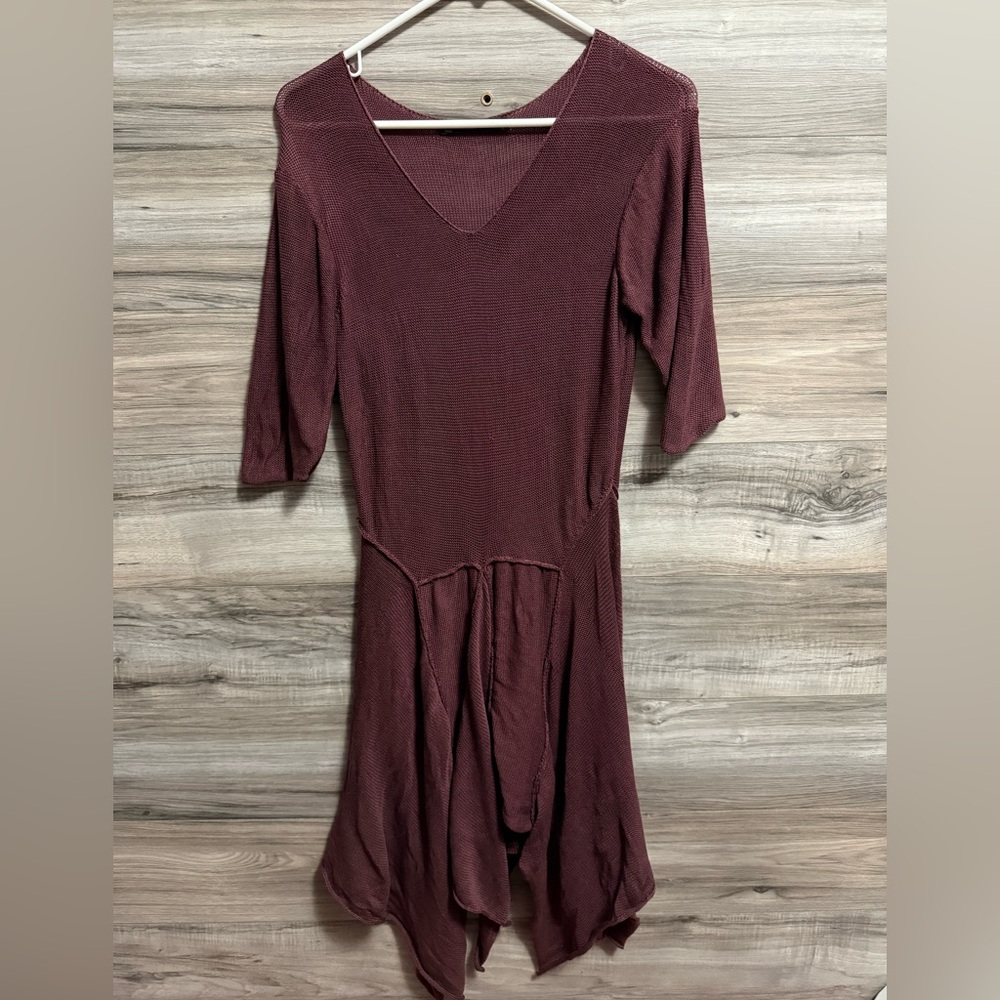 Peruvian Connection maroon 100% Pima cotton midi dress